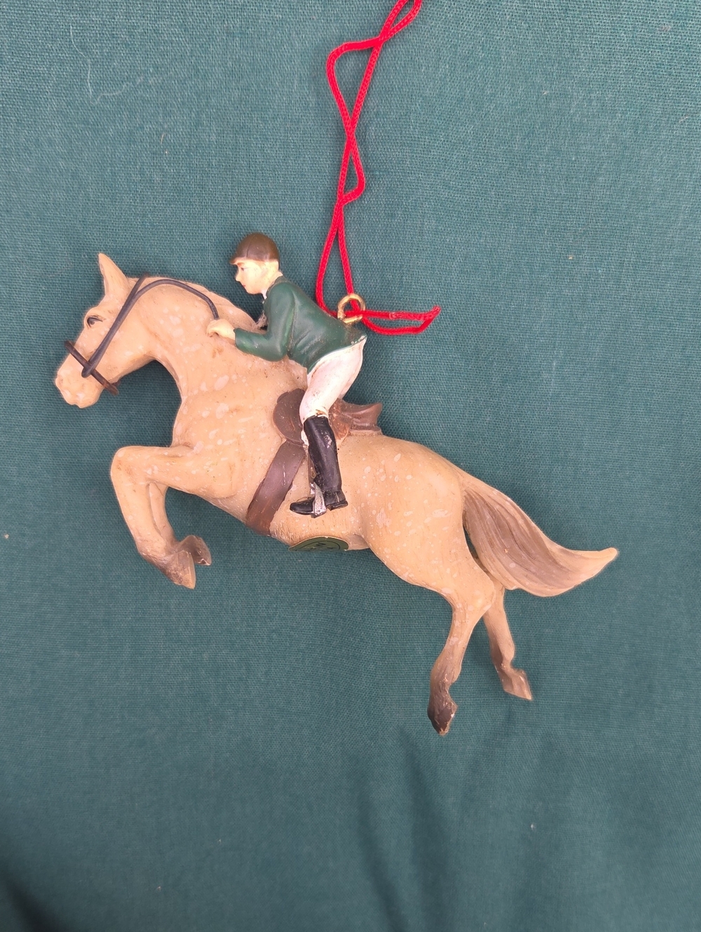 Holiday Horse Jumper Ornament in Tan with Rider
